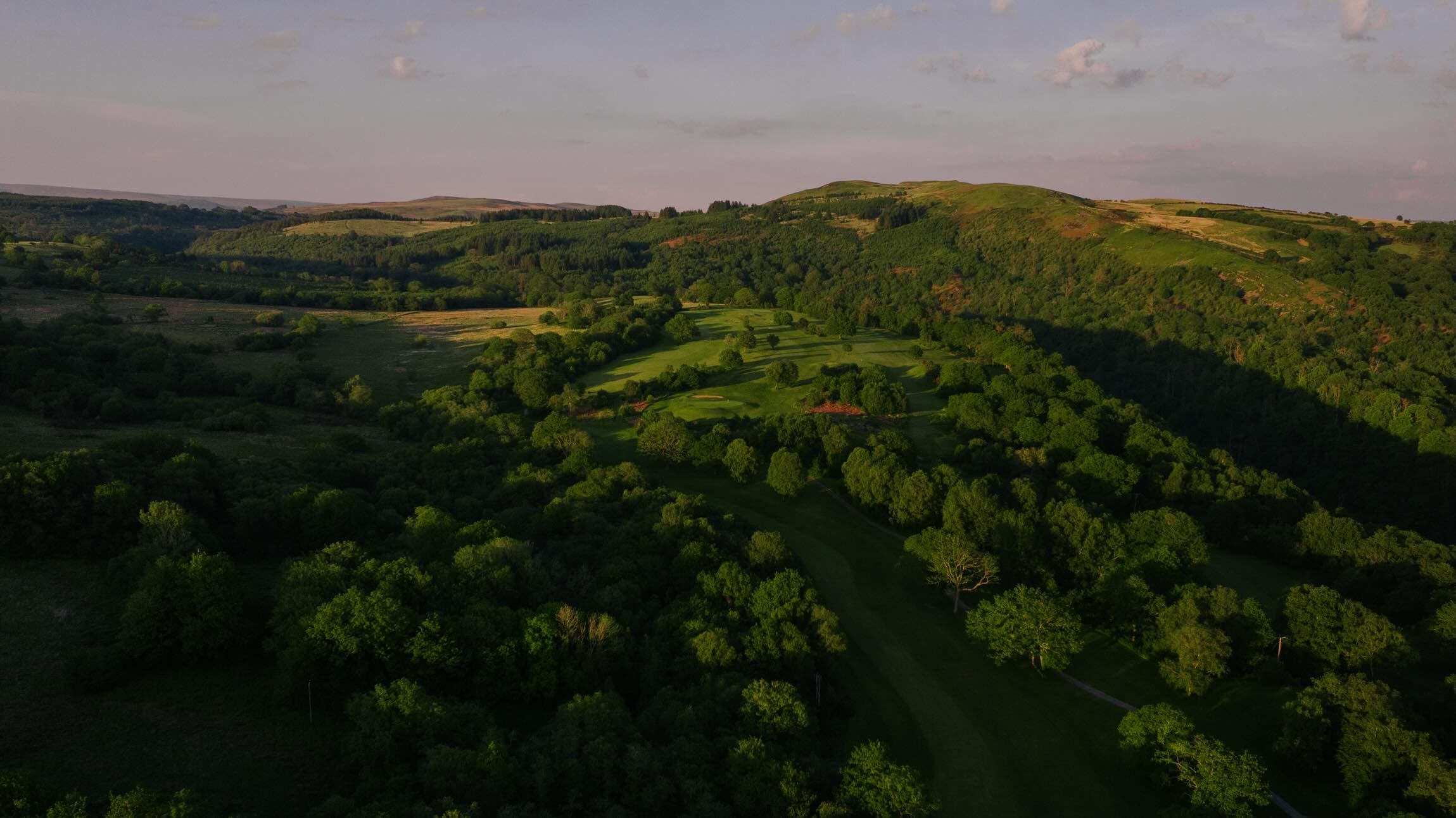 Glynneath Golf Club and the hills of the Neath valley from the air